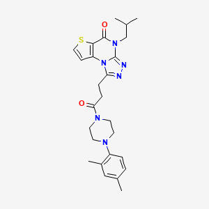 molecular formula C26H32N6O2S B2962671 1-{3-[4-(2,4-DIMETHYLPHENYL)PIPERAZINO]-3-OXOPROPYL}-4-ISOBUTYLTHIENO[2,3-E][1,2,4]TRIAZOLO[4,3-A]PYRIMIDIN-5(4H)-ONE CAS No. 1189669-97-3