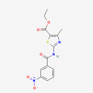molecular formula C14H13N3O5S B2962676 Ethyl 4-methyl-2-[(3-nitrobenzoyl)amino]-1,3-thiazole-5-carboxylate CAS No. 313262-15-6