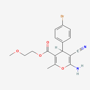 molecular formula C17H17BrN2O4 B2962679 2-methoxyethyl 6-amino-4-(4-bromophenyl)-5-cyano-2-methyl-4H-pyran-3-carboxylate CAS No. 313244-21-2