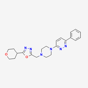 molecular formula C22H26N6O2 B2962681 2-(Oxan-4-yl)-5-[[4-(6-phenylpyridazin-3-yl)piperazin-1-yl]methyl]-1,3,4-oxadiazole CAS No. 2380186-94-5