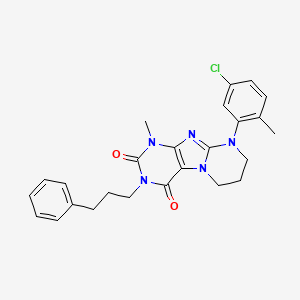 molecular formula C25H26ClN5O2 B2962688 9-(5-chloro-2-methylphenyl)-1-methyl-3-(3-phenylpropyl)-6,7,8,9-tetrahydropyrimido[2,1-f]purine-2,4(1H,3H)-dione CAS No. 887458-43-7