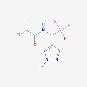 molecular formula C9H11ClF3N3O B2962695 2-Chloro-N-[2,2,2-trifluoro-1-(1-methylpyrazol-4-yl)ethyl]propanamide CAS No. 2411221-41-3