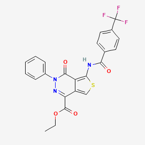 molecular formula C23H16F3N3O4S B2962700 Ethyl 4-oxo-3-phenyl-5-(4-(trifluoromethyl)benzamido)-3,4-dihydrothieno[3,4-d]pyridazine-1-carboxylate CAS No. 851947-41-6