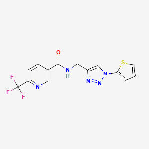 molecular formula C14H10F3N5OS B2962724 N-((1-(thiophen-2-yl)-1H-1,2,3-triazol-4-yl)methyl)-6-(trifluoromethyl)nicotinamide CAS No. 2034533-73-6