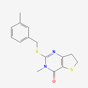 molecular formula C15H16N2OS2 B2962747 3-Methyl-2-[(3-methylphenyl)methylsulfanyl]-6,7-dihydrothieno[3,2-d]pyrimidin-4-one CAS No. 869076-18-6