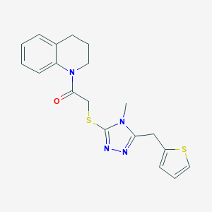 molecular formula C19H20N4OS2 B296275 1-(3,4-dihydroquinolin-1(2H)-yl)-2-{[4-methyl-5-(thiophen-2-ylmethyl)-4H-1,2,4-triazol-3-yl]sulfanyl}ethanone 