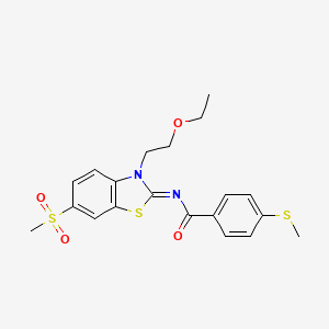 molecular formula C20H22N2O4S3 B2962753 (Z)-N-(3-(2-ethoxyethyl)-6-(methylsulfonyl)benzo[d]thiazol-2(3H)-ylidene)-4-(methylthio)benzamide CAS No. 896358-97-7