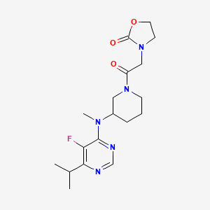 molecular formula C18H26FN5O3 B2962784 3-[2-[3-[(5-Fluoro-6-propan-2-ylpyrimidin-4-yl)-methylamino]piperidin-1-yl]-2-oxoethyl]-1,3-oxazolidin-2-one CAS No. 2415603-71-1