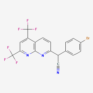 molecular formula C18H8BrF6N3 B2962796 2-[5,7-Bis(trifluoromethyl)-1,8-naphthyridin-2-yl]-2-(4-bromophenyl)acetonitrile CAS No. 478043-29-7