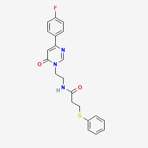 molecular formula C21H20FN3O2S B2962809 N-(2-(4-(4-fluorophenyl)-6-oxopyrimidin-1(6H)-yl)ethyl)-3-(phenylthio)propanamide CAS No. 1351630-60-8