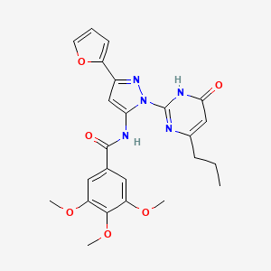molecular formula C24H25N5O6 B2962835 N-(3-(Furan-2-yl)-1-(6-oxo-4-propyl-1,6-dihydropyrimidin-2-yl)-1H-pyrazol-5-yl)-3,4,5-trimethoxybenzamide CAS No. 1210295-15-0