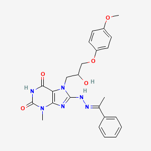 (E)-7-(2-hydroxy-3-(4-methoxyphenoxy)propyl)-3-methyl-8-(2-(1-phenylethylidene)hydrazinyl)-1H-purine-2,6(3H,7H)-dione