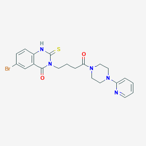 molecular formula C21H22BrN5O2S B2962850 6-bromo-3-[4-oxo-4-[4-(2-pyridinyl)-1-piperazinyl]butyl]-2-sulfanylidene-1H-quinazolin-4-one CAS No. 422288-05-9