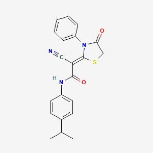 B2962865 2-cyano-2-(4-oxo-3-phenyl-1,3-thiazolidin-2-ylidene)-N-[4-(propan-2-yl)phenyl]acetamide CAS No. 924869-79-4