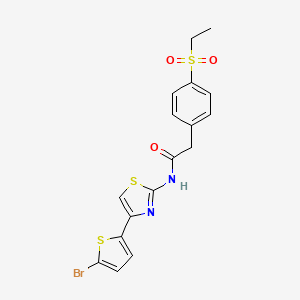 molecular formula C17H15BrN2O3S3 B2962892 N-(4-(5-溴噻吩-2-基)噻唑-2-基)-2-(4-(乙磺酰基)苯基)乙酰胺 CAS No. 919853-50-2