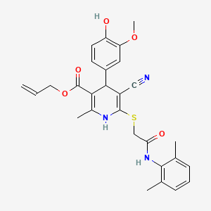 molecular formula C28H29N3O5S B2962904 烯丙基 5-氰基-6-((2-((2,6-二甲基苯基)氨基)-2-氧代乙基)硫)-4-(4-羟基-3-甲氧基苯基)-2-甲基-1,4-二氢吡啶-3-甲酸酯 CAS No. 442556-41-4