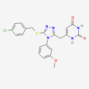 molecular formula C21H18ClN5O3S B2962906 6-((5-((4-chlorobenzyl)thio)-4-(3-methoxyphenyl)-4H-1,2,4-triazol-3-yl)methyl)pyrimidine-2,4(1H,3H)-dione CAS No. 852049-20-8