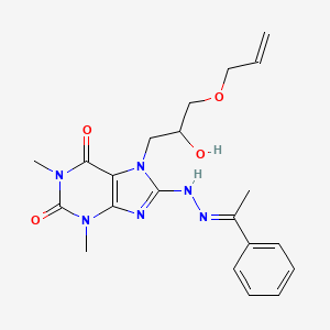 molecular formula C21H26N6O4 B2962920 (E)-7-(3-(allyloxy)-2-hydroxypropyl)-1,3-dimethyl-8-(2-(1-phenylethylidene)hydrazinyl)-1H-purine-2,6(3H,7H)-dione CAS No. 899357-91-6