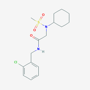 molecular formula C16H23ClN2O3S B296293 N-(2-chlorobenzyl)-2-[cyclohexyl(methylsulfonyl)amino]acetamide 