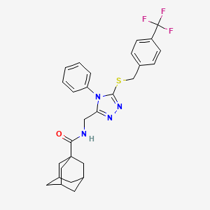 B2962942 N-[[4-phenyl-5-[[4-(trifluoromethyl)phenyl]methylsulfanyl]-1,2,4-triazol-3-yl]methyl]adamantane-1-carboxamide CAS No. 476452-06-9