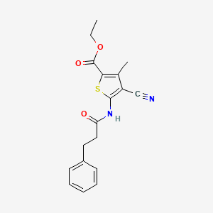molecular formula C18H18N2O3S B2962956 4-氰基-3-甲基-5-(3-苯基丙酰胺基)噻吩-2-羧酸乙酯 CAS No. 449177-13-3
