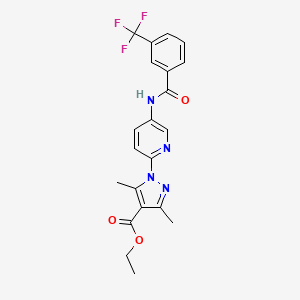 molecular formula C21H19F3N4O3 B2962974 Ethyl 3,5-dimethyl-1-[5-[[3-(trifluoromethyl)benzoyl]amino]pyridin-2-yl]pyrazole-4-carboxylate CAS No. 477710-49-9