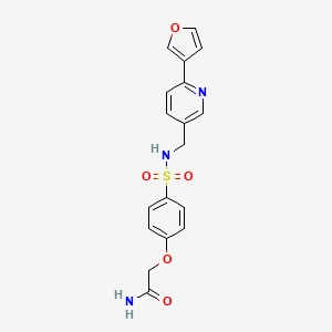 molecular formula C18H17N3O5S B2962987 2-(4-(N-((6-(呋喃-3-基)吡啶-3-基)甲基)磺酰基)苯氧基)乙酰胺 CAS No. 2034466-50-5