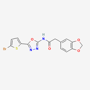molecular formula C15H10BrN3O4S B2962998 2-(benzo[d][1,3]dioxol-5-yl)-N-(5-(5-bromothiophen-2-yl)-1,3,4-oxadiazol-2-yl)acetamide CAS No. 1021036-54-3