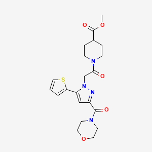 molecular formula C21H26N4O5S B2963008 1-(2-(3-(吗啉-4-羰基)-5-(噻吩-2-基)-1H-吡唑-1-基)乙酰)哌啶-4-羧酸甲酯 CAS No. 1170993-13-1