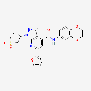 molecular formula C24H22N4O6S B2963012 N-(2,3-dihydrobenzo[b][1,4]dioxin-6-yl)-1-(1,1-dioxidotetrahydrothiophen-3-yl)-6-(furan-2-yl)-3-methyl-1H-pyrazolo[3,4-b]pyridine-4-carboxamide CAS No. 1021215-75-7