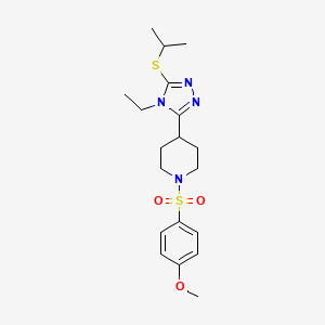 molecular formula C19H28N4O3S2 B2963025 4-[4-ethyl-5-(isopropylsulfanyl)-4H-1,2,4-triazol-3-yl]-1-[(4-methoxyphenyl)sulfonyl]piperidine CAS No. 672950-65-1