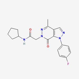 molecular formula C19H20FN5O2 B2963041 N-环戊基-2-(1-(4-氟苯基)-4-甲基-7-氧代-1H-吡唑并[3,4-d]哒嗪-6(7H)-基)乙酰胺 CAS No. 946379-02-8