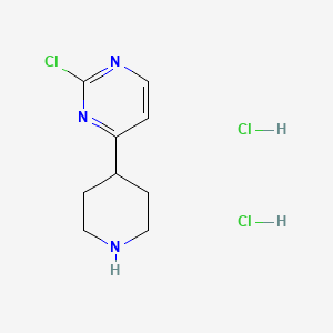 molecular formula C9H14Cl3N3 B2963065 2-Chloro-4-(piperidin-4-yl)pyrimidine dihydrochloride CAS No. 2044927-14-0