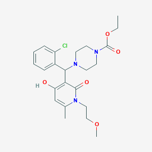 molecular formula C23H30ClN3O5 B2963070 Ethyl 4-((2-chlorophenyl)(4-hydroxy-1-(2-methoxyethyl)-6-methyl-2-oxo-1,2-dihydropyridin-3-yl)methyl)piperazine-1-carboxylate CAS No. 897734-99-5