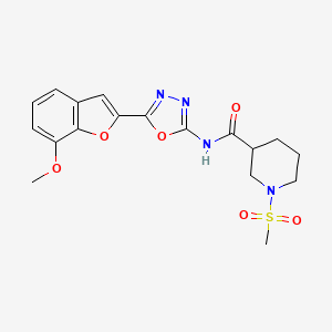molecular formula C18H20N4O6S B2963071 N-(5-(7-methoxybenzofuran-2-yl)-1,3,4-oxadiazol-2-yl)-1-(methylsulfonyl)piperidine-3-carboxamide CAS No. 1060215-27-1