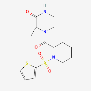 molecular formula C16H23N3O4S2 B2963080 3,3-二甲基-4-(1-(噻吩-2-基磺酰基)哌啶-2-羰基)哌嗪-2-酮 CAS No. 1048679-85-1