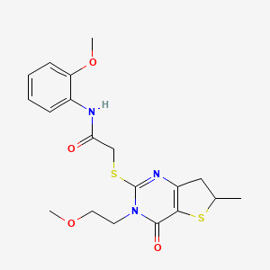 molecular formula C19H23N3O4S2 B2963085 2-((3-(2-methoxyethyl)-6-methyl-4-oxo-3,4,6,7-tetrahydrothieno[3,2-d]pyrimidin-2-yl)thio)-N-(2-methoxyphenyl)acetamide CAS No. 851410-39-4