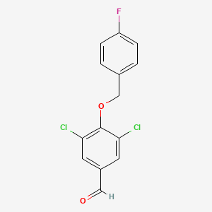 molecular formula C14H9Cl2FO2 B2963089 3,5-Dichloro-4-[(4-fluorobenzyl)oxy]benzaldehyde CAS No. 428475-89-2