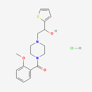 molecular formula C18H23ClN2O3S B2963090 (4-(2-Hydroxy-2-(thiophen-2-yl)ethyl)piperazin-1-yl)(2-methoxyphenyl)methanone hydrochloride CAS No. 1351613-16-5