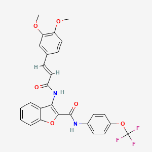 molecular formula C27H21F3N2O6 B2963097 (E)-3-(3-(3,4-dimethoxyphenyl)acrylamido)-N-(4-(trifluoromethoxy)phenyl)benzofuran-2-carboxamide CAS No. 888459-22-1