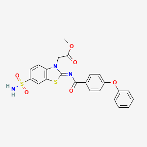 molecular formula C23H19N3O6S2 B2963117 (Z)-methyl 2-(2-((4-phenoxybenzoyl)imino)-6-sulfamoylbenzo[d]thiazol-3(2H)-yl)acetate CAS No. 865199-22-0