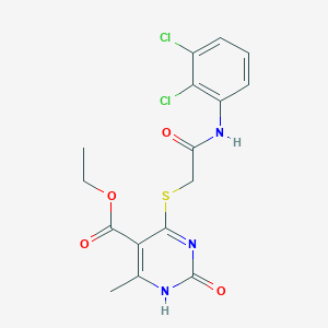 molecular formula C16H15Cl2N3O4S B2963137 Ethyl 4-((2-((2,3-dichlorophenyl)amino)-2-oxoethyl)thio)-6-methyl-2-oxo-1,2-dihydropyrimidine-5-carboxylate CAS No. 899727-37-8