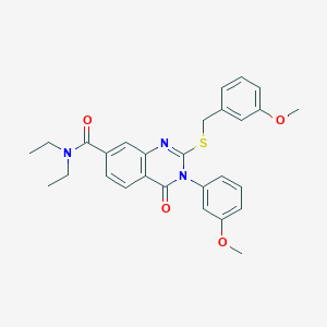 molecular formula C28H29N3O4S B2963142 N,N-diethyl-2-((3-methoxybenzyl)thio)-3-(3-methoxyphenyl)-4-oxo-3,4-dihydroquinazoline-7-carboxamide CAS No. 1115526-13-0