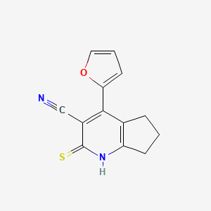 molecular formula C13H10N2OS B2963149 4-(furan-2-yl)-2-sulfanyl-5H,6H,7H-cyclopenta[b]pyridine-3-carbonitrile CAS No. 83989-89-3