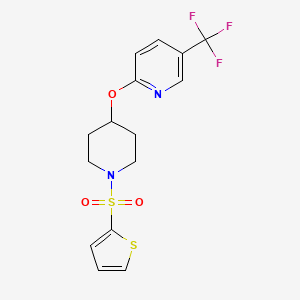 molecular formula C15H15F3N2O3S2 B2963166 2-((1-(Thiophen-2-ylsulfonyl)piperidin-4-yl)oxy)-5-(trifluoromethyl)pyridine CAS No. 1421473-34-8