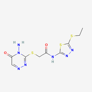 molecular formula C9H11N7O2S3 B2963182 2-((4-氨基-5-氧代-4,5-二氢-1,2,4-三嗪-3-基)硫代)-N-(5-(乙硫基)-1,3,4-噻二唑-2-基)乙酰胺 CAS No. 869068-60-0