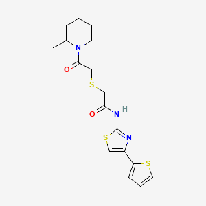 2-[2-(2-methylpiperidin-1-yl)-2-oxoethyl]sulfanyl-N-(4-thiophen-2-yl-1,3-thiazol-2-yl)acetamide