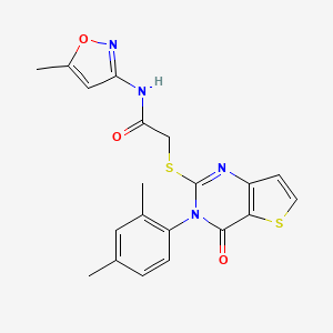 molecular formula C20H18N4O3S2 B2963187 2-{[3-(2,4-二甲苯基)-4-氧代-3,4-二氢噻吩[3,2-d]嘧啶-2-基]硫代}-N-(5-甲基-1,2-恶唑-3-基)乙酰胺 CAS No. 1260904-81-1