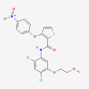 molecular formula C20H16Cl2N2O6S B2963192 N-[2,4-dichloro-5-(2-methoxyethoxy)phenyl]-3-(4-nitrophenoxy)thiophene-2-carboxamide CAS No. 339015-29-1