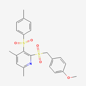 molecular formula C22H23NO5S2 B2963194 4,6-Dimethyl-3-[(4-methylphenyl)sulfonyl]-2-pyridinyl 4-methoxybenzyl sulfone CAS No. 478245-41-9
